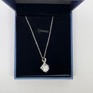 Moissanite Diamond Pendant Necklace 1 Ct GRA Ribbon Warrior Scarf 925 18K